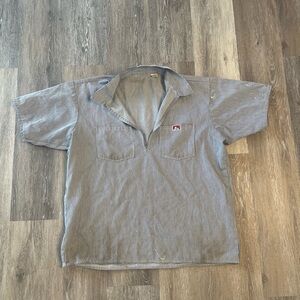 Vintage Ben Davis Hickory Stripe Work Shirt XL Made USA Half Zip Short Sleeve